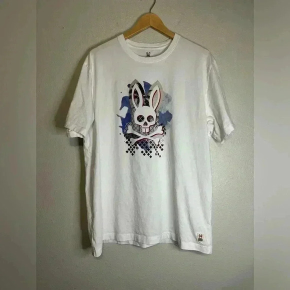 Pyscho Bunny T-Shirt | Size 8 | White and Blue - Picture 1 of 5